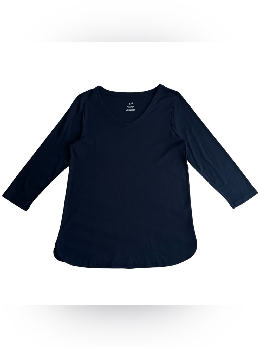 J. Jill Women's Pima Cotton 3/4 Sleeve V-Neck Tee Small Navy Blue Classic Basic